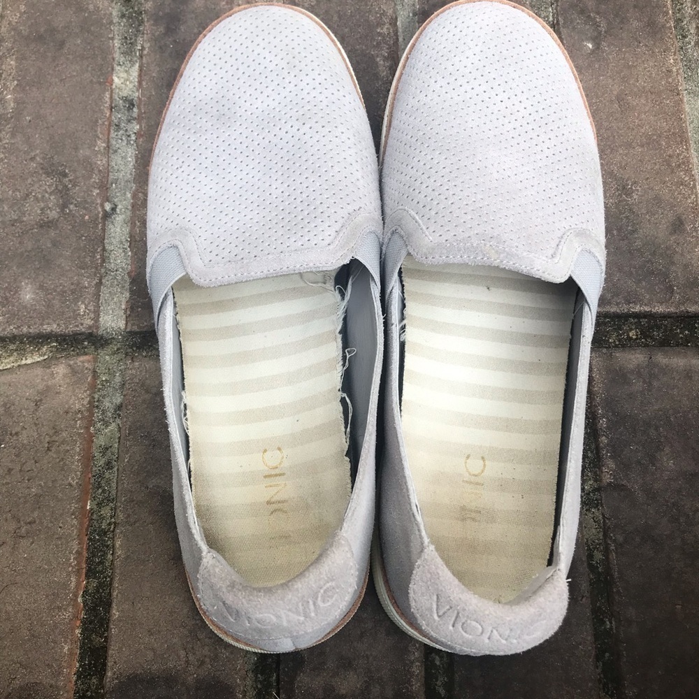 VGUC Vionic Malina Perforated Suede Slip On Shoes in Gray | Size 9.5 - Picture 2 of 11